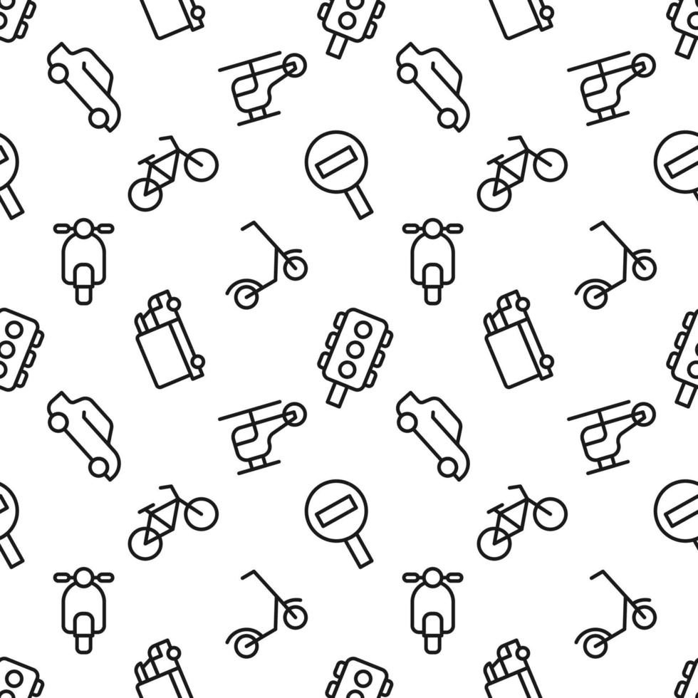 Vector seamless pattern of road sign, traffic light, vehicles for web sites, wrapping, printing, postcards, web sites, apps