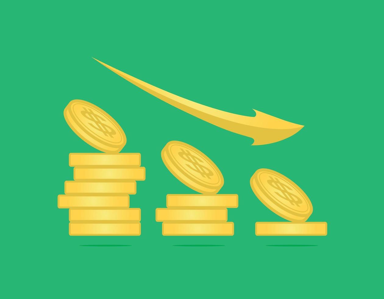 Down trend of bussines market trade with green background coin isolated vector