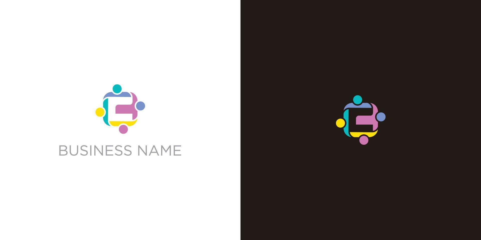 letra inicial abstracta c que conecta el logotipo de la gente. forma geométrica colorida aislada sobre fondo blanco. elemento de plantilla de diseño de logotipo de vector plano.