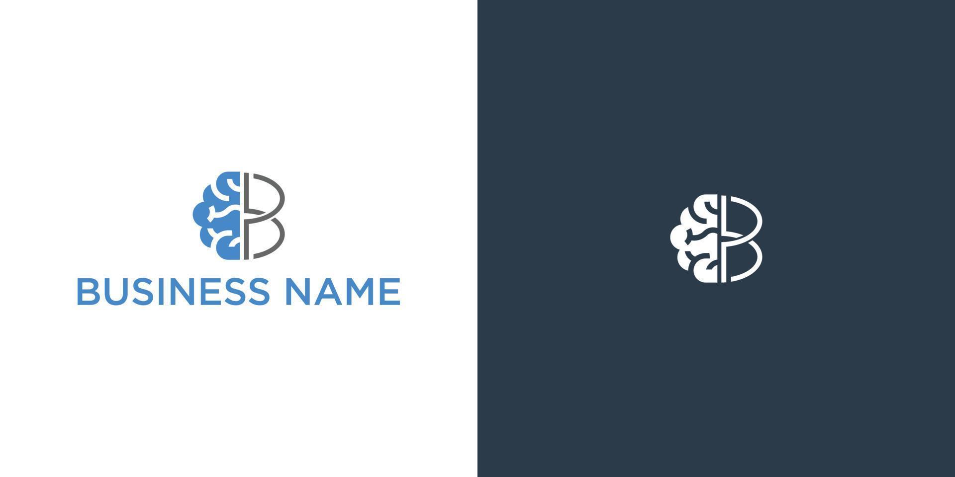 Logo with a half of letter B and brain isolated on white background. Symbol of creativity, creative idea, mind, thinking. vector