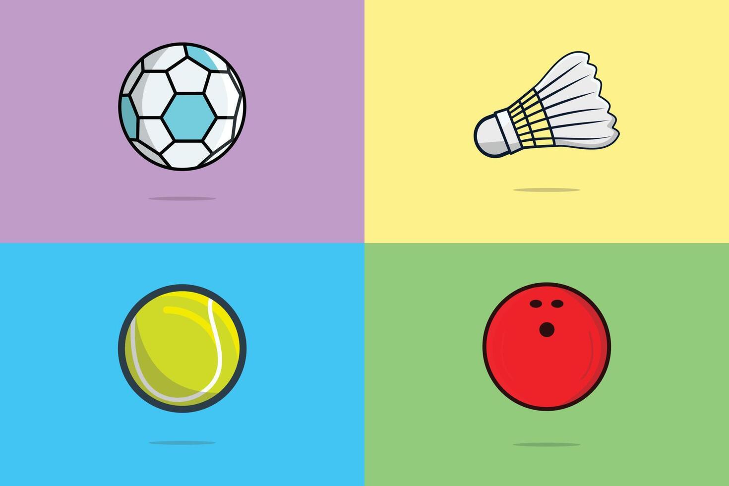 Round ball sports game collection vector illustration. Sports objects element icon concept. Soccer Ball, Tennis Ball, Badminton and Bowling Ball vector design. Collection of sports icon element.