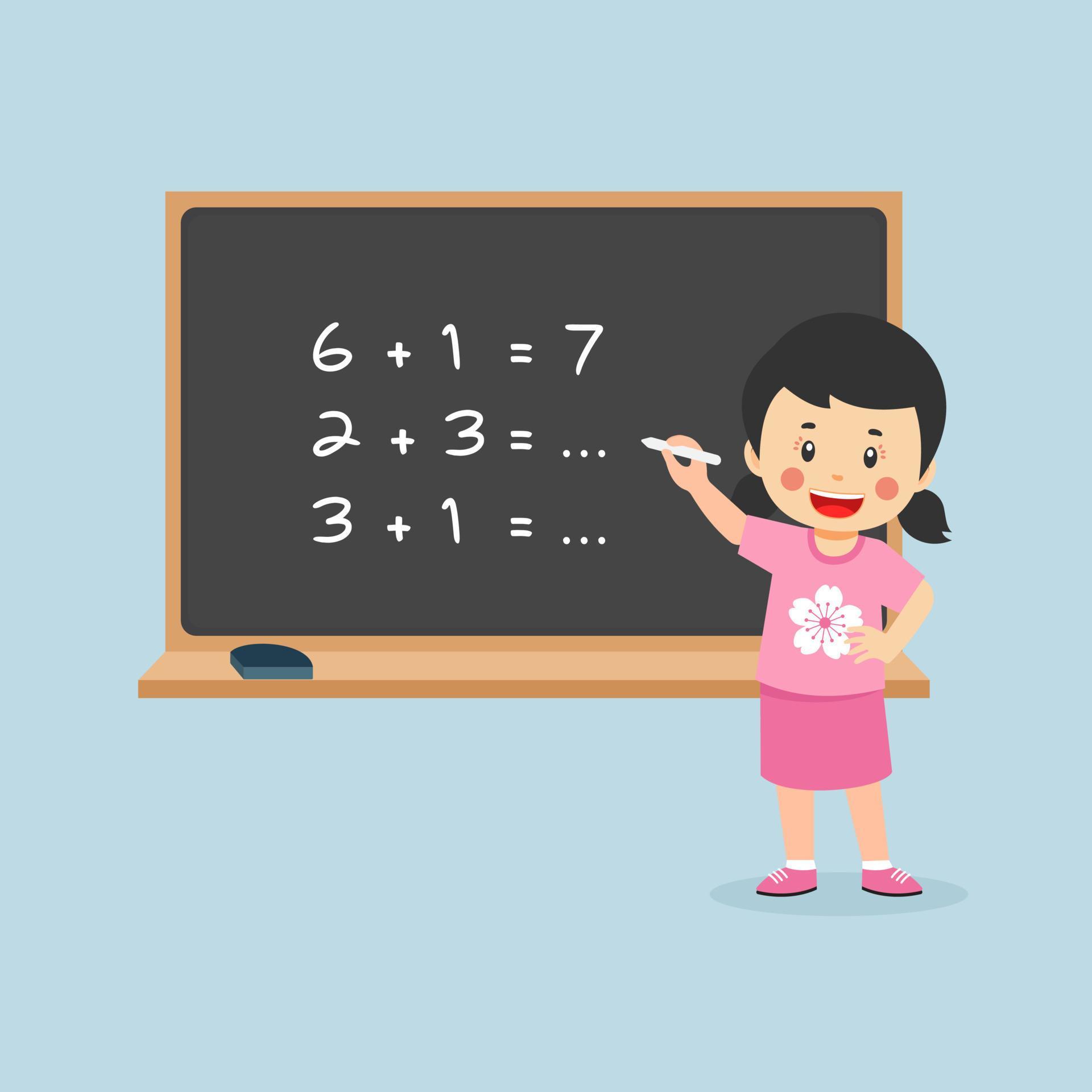 Little Girl Solving Math Problem Blackboard 17446668 Vector Art at Vecteezy