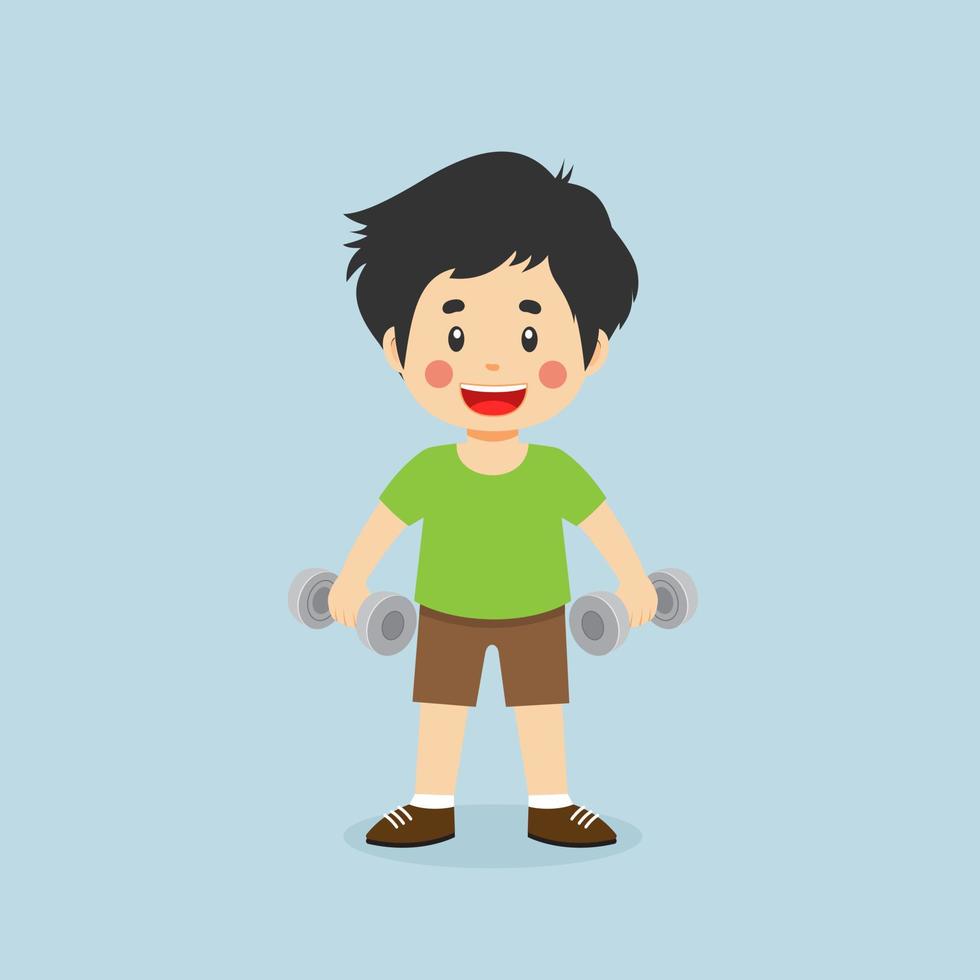 Little Boy Workout With Lift Dumbbell vector