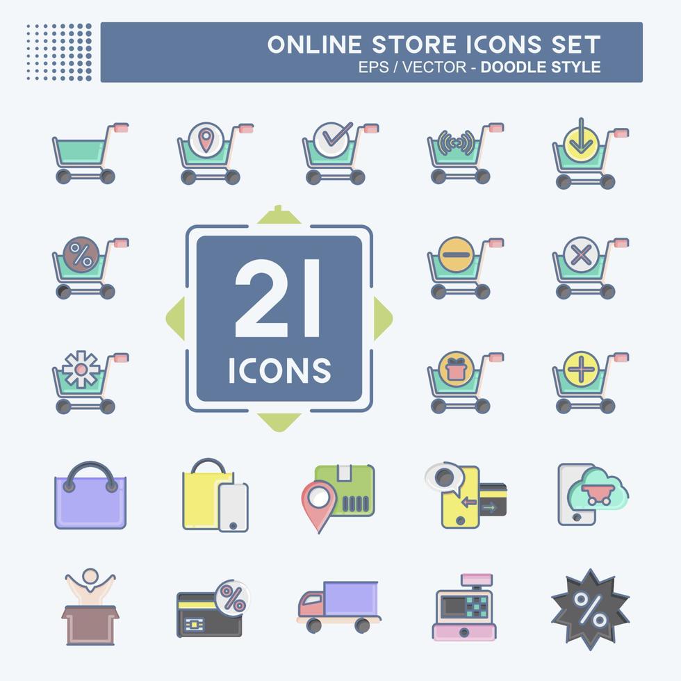 conjunto de iconos tienda en línea. relacionado con el símbolo de la tienda en línea. estilo garabato. ilustración sencilla. tienda vector