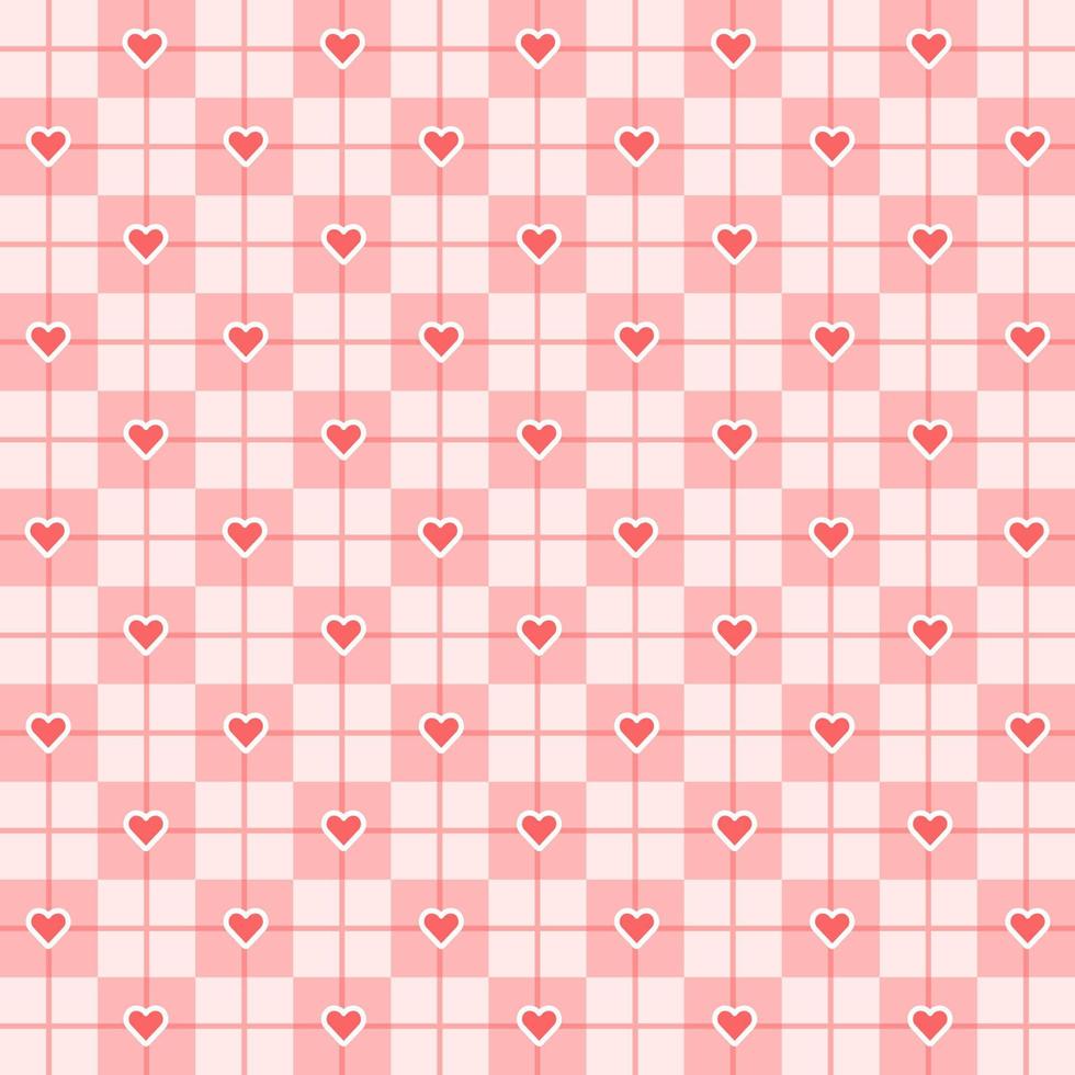 corazones de caramelo del día de san valentín y patrones vectoriales a cuadros de tartán blanco rojo rosa. patrón sin costuras de diseño de verificación de corazón. ilustración vectorial 10 eps. vector