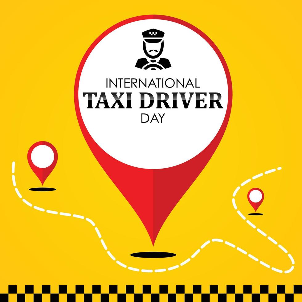 diseño de plantilla del día internacional del taxista con ubicación de mapa de pin rojo vector