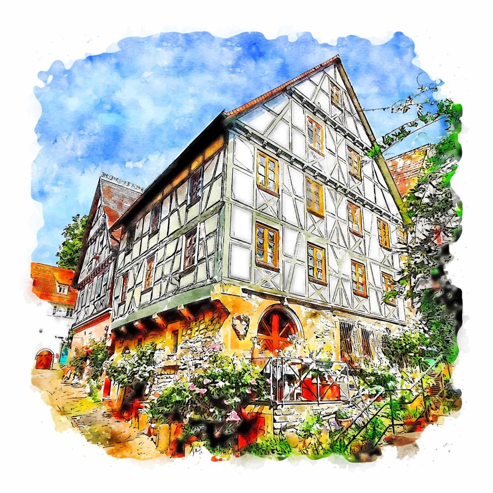 Bad Wimpfen Germany Watercolor sketch hand drawn illustration vector