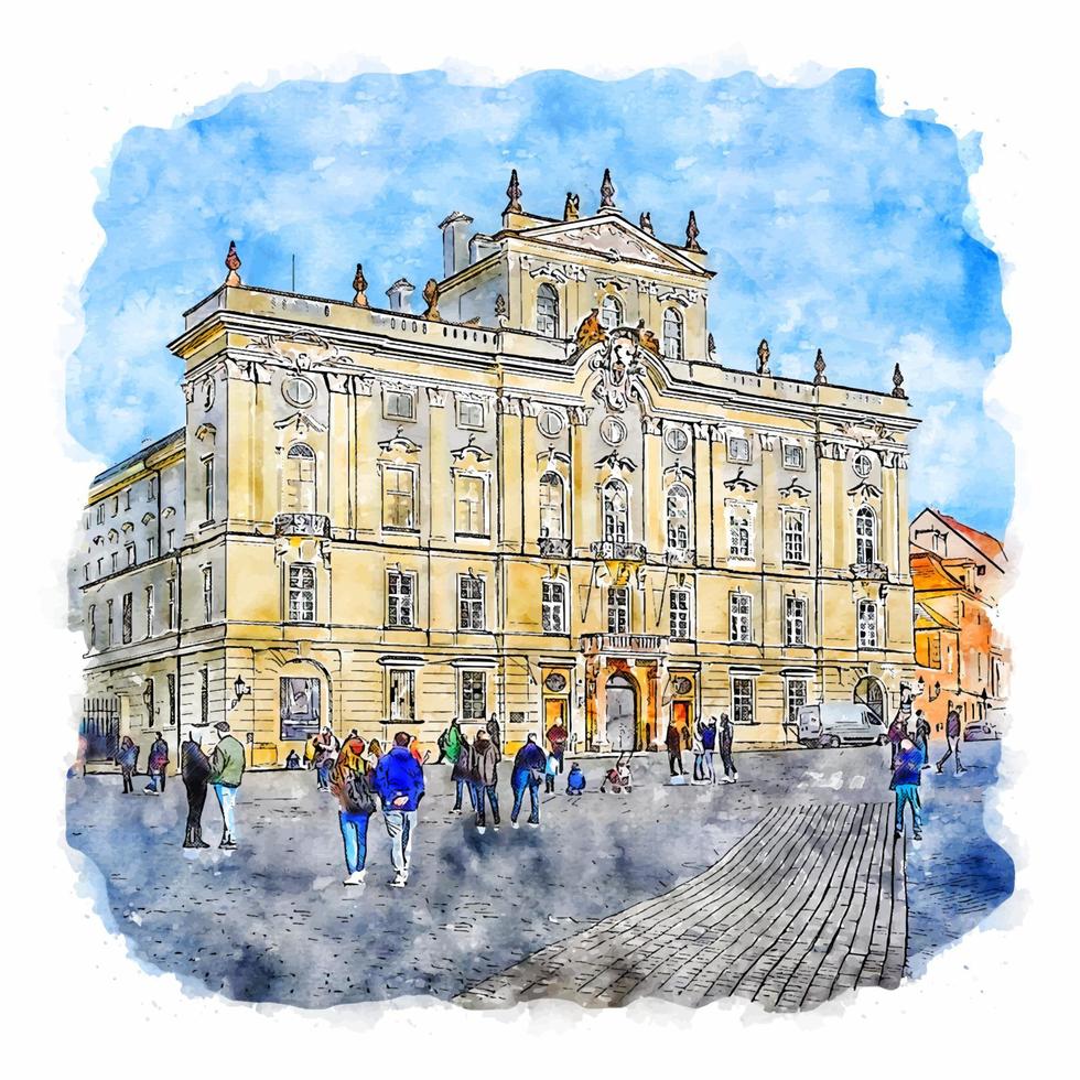 Prague Czech Republic Watercolor sketch hand drawn illustration vector