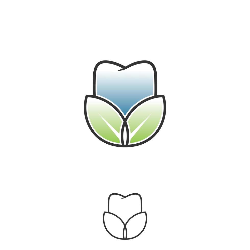 Teeth in outline style with leaf for element design vector