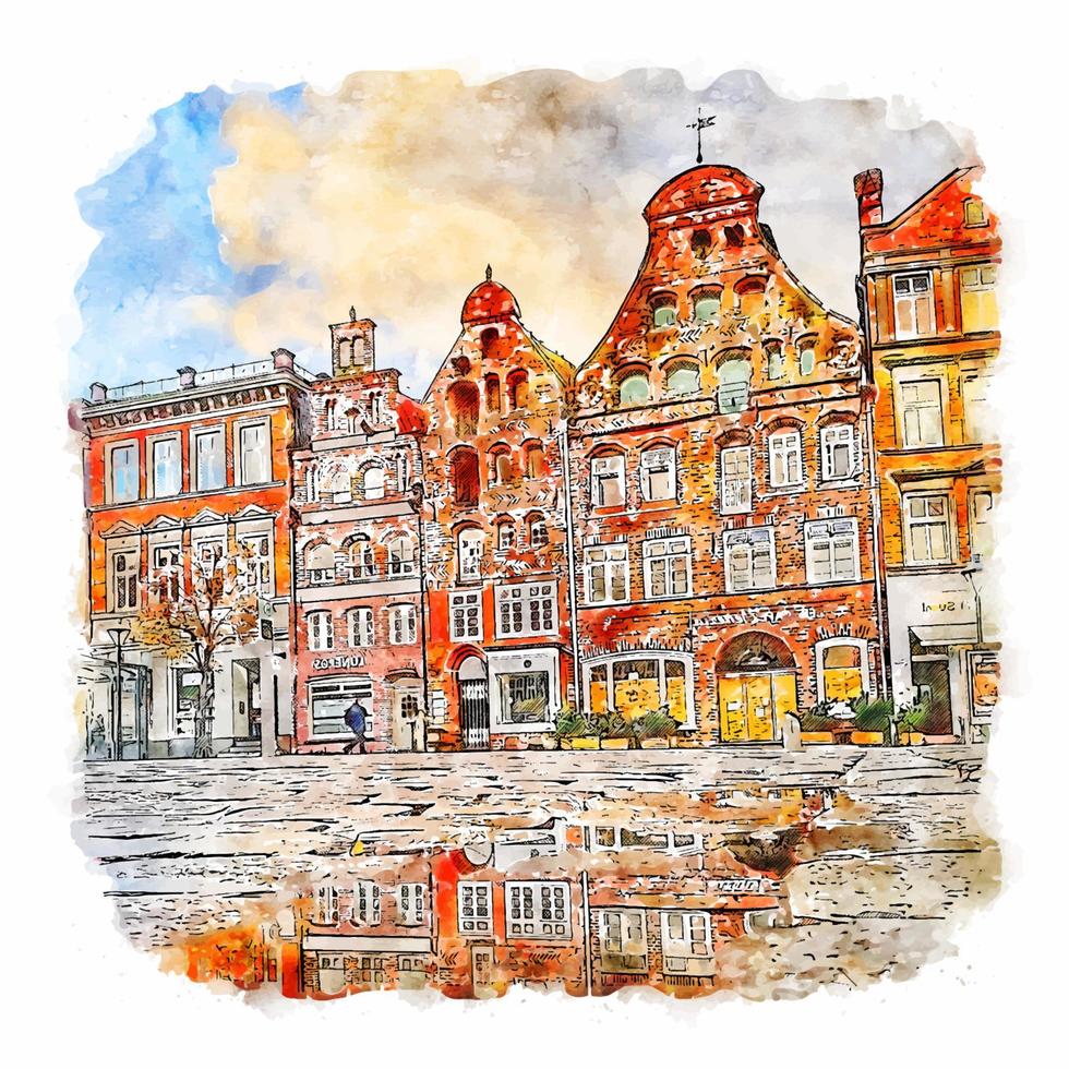 Luneburg Germany Watercolor sketch hand drawn illustration vector