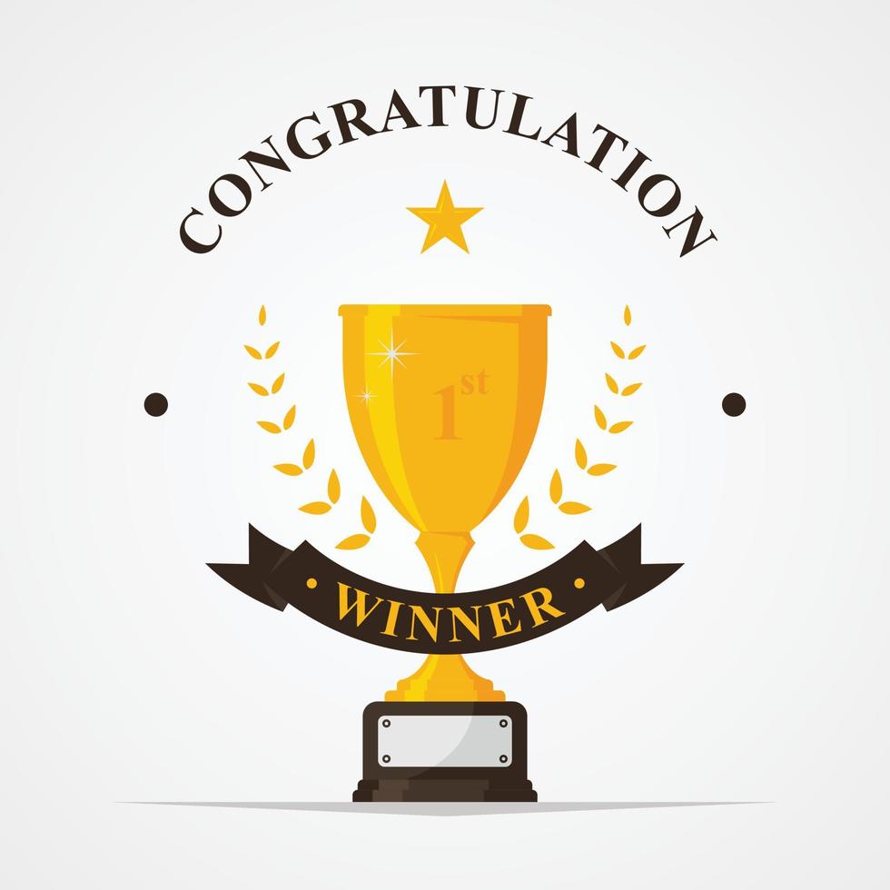 Congratulation letter with trophy cup in gold color vector