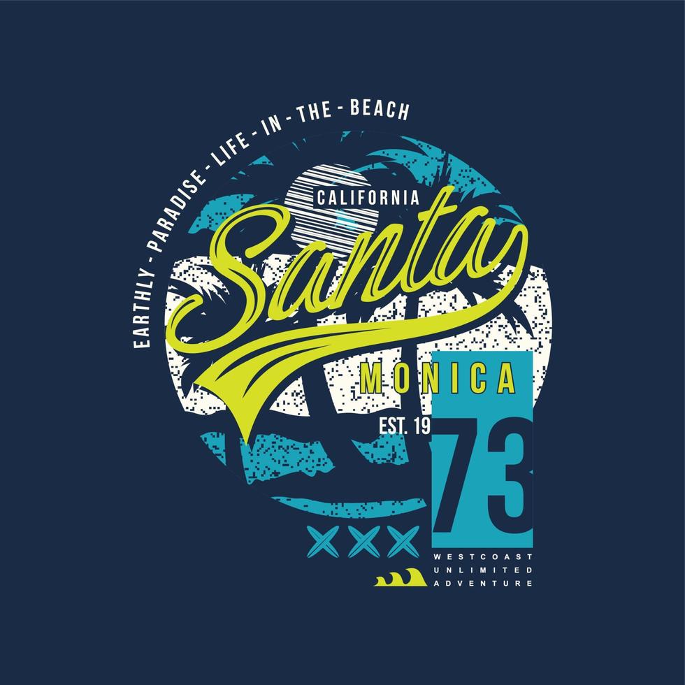 camiseta de diseño gráfico de santa mónica california impresa y otros usos vector