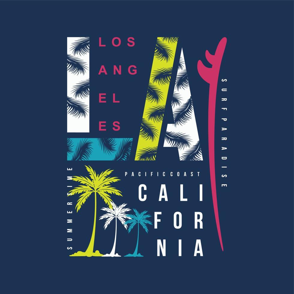 los angeles, california graphic t shirt on beach theme vector