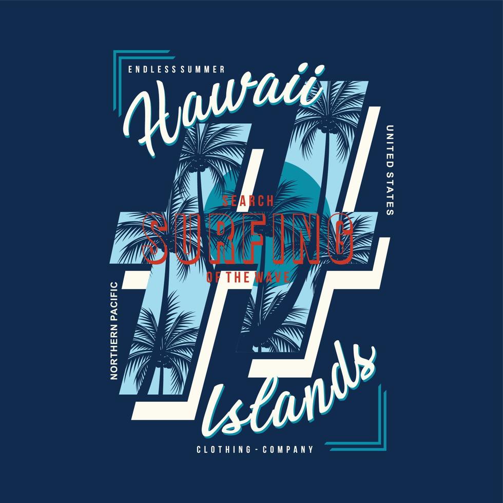 surfing hawaii island beach theme graphic t shirt print vector