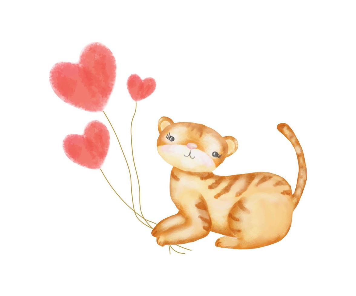 Tiger cub with hearts vector