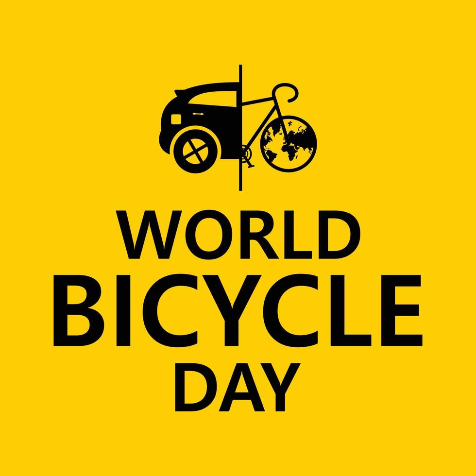 Letter World Bicycle Day on June 3 with world map vector
