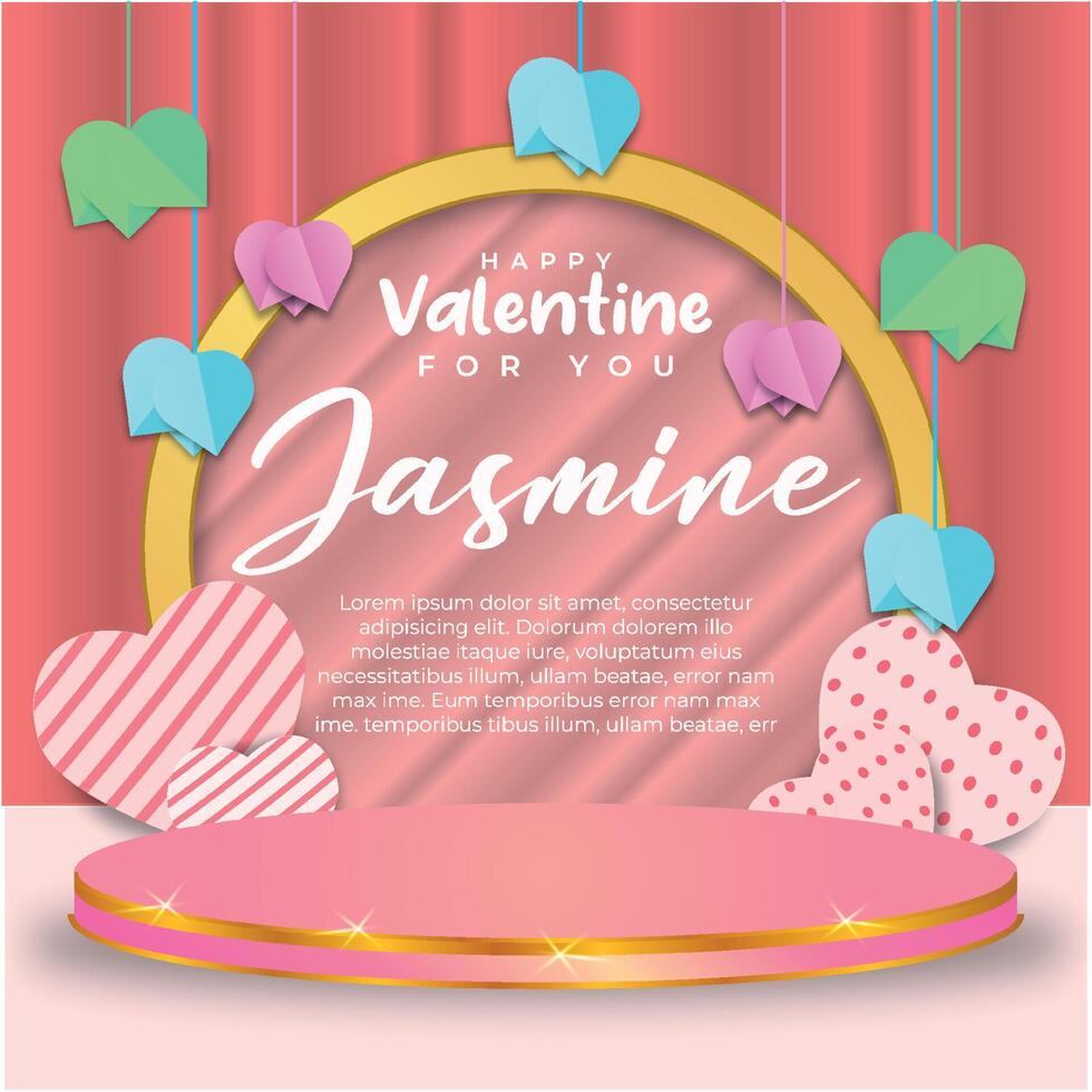 Social Media Post Valentin Day greeting cards for you with heart and podium ornaments vector