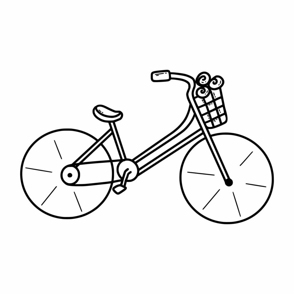 Bicycle with flowers. Coloring book for kids. Vector doodle illustration. Sketch.