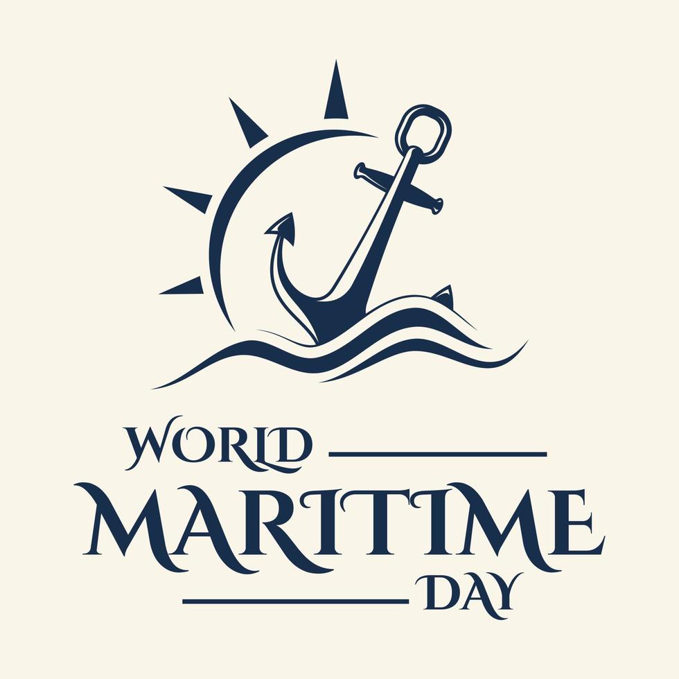 World Maritime Day with anchor in flat style vector