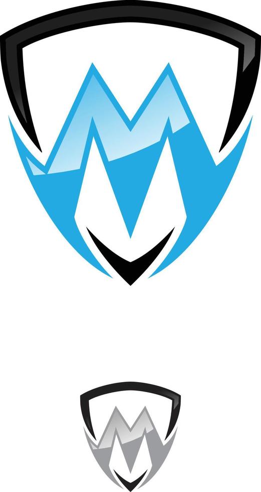logotipo m con escudo e ilustración de vector de concepto moderno