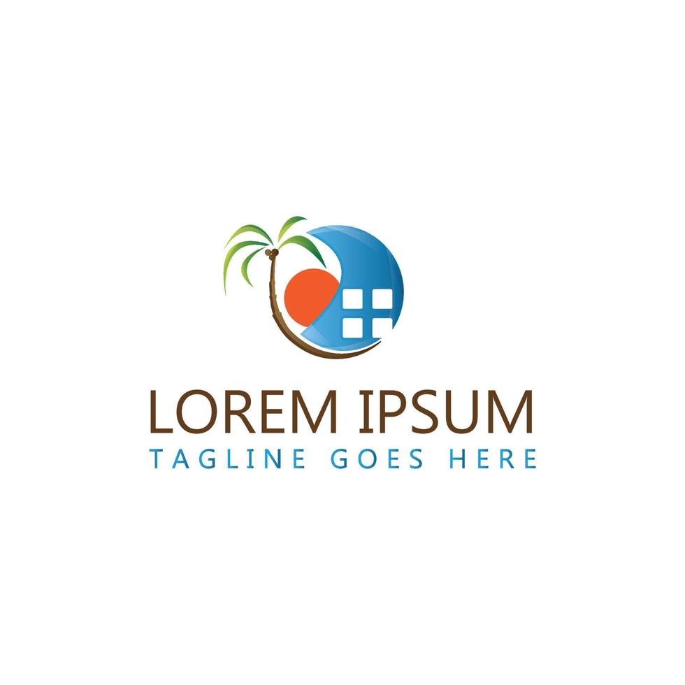 Abstract design home in orange circle with palm tree vector