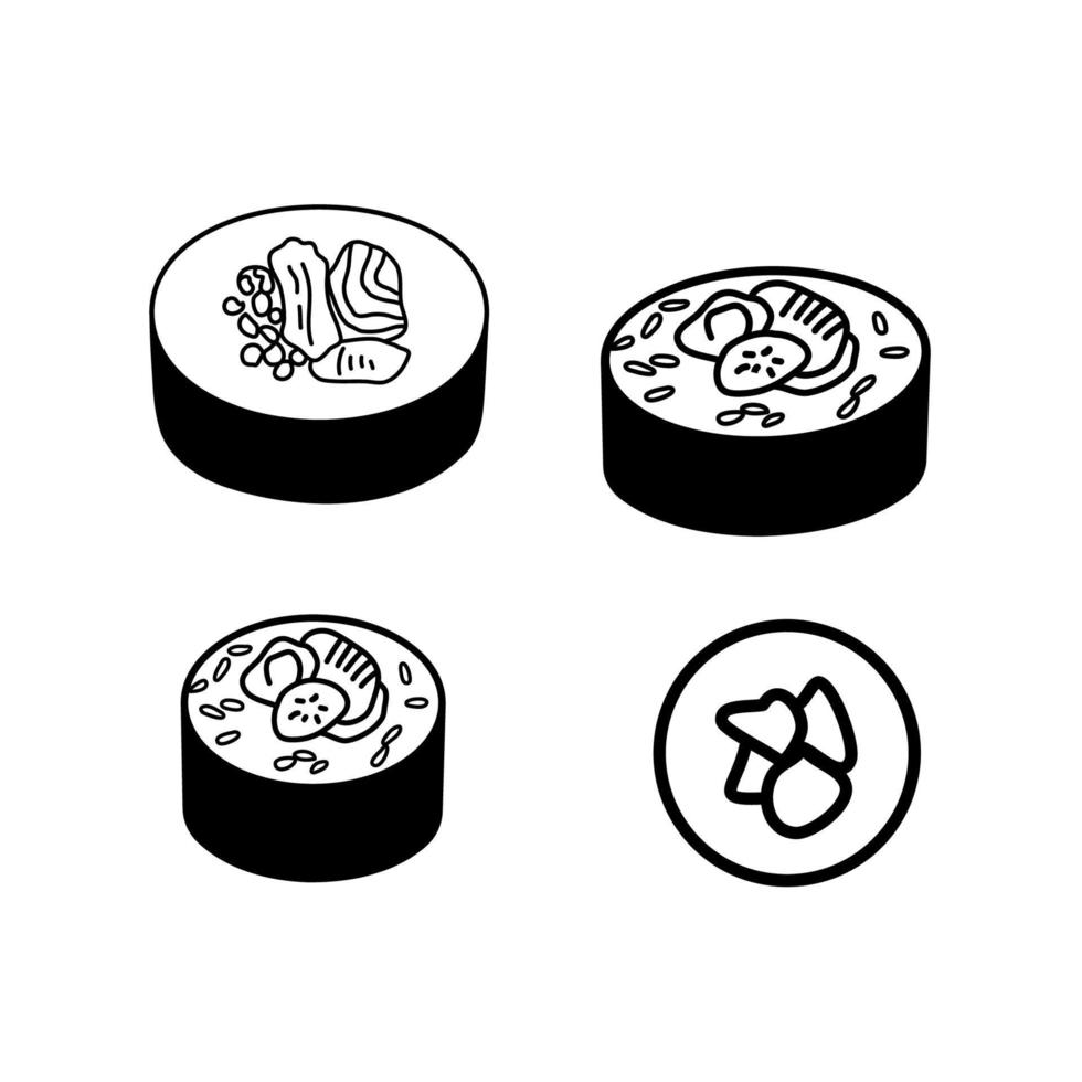 Japanese sushi set. Vector doodle outline illustration isolated on white background