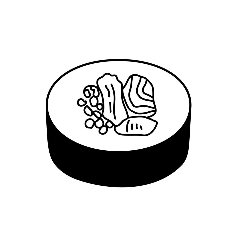 rollo de sushi japonés. ilustración de contorno de garabato vectorial aislada en fondo blanco vector