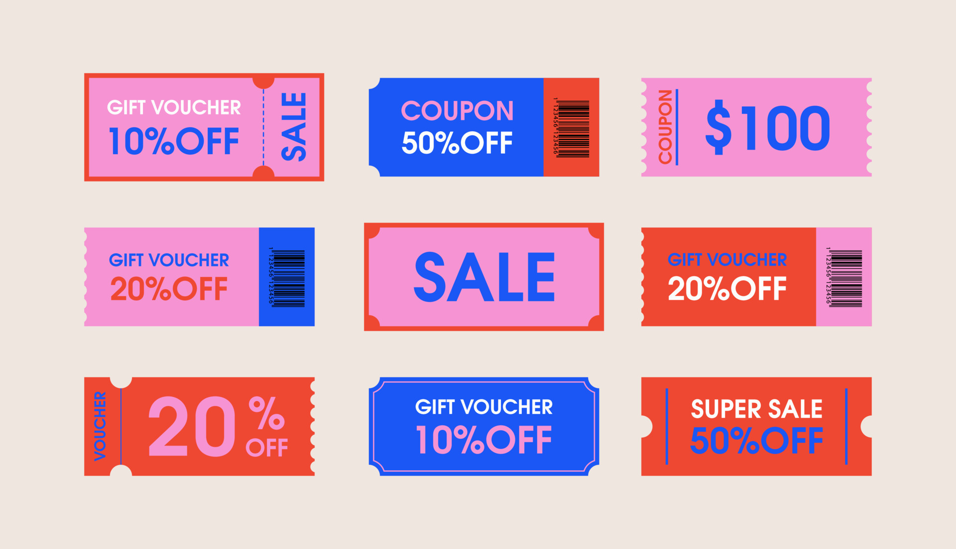 Promotion coupon ticket set. Gift voucher tickets, discount coupons in