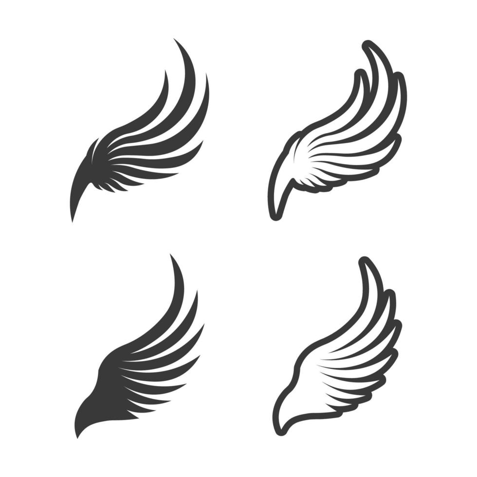 conjunto de vectores de iconos negros de alas. conjunto de diseño minimalista moderno