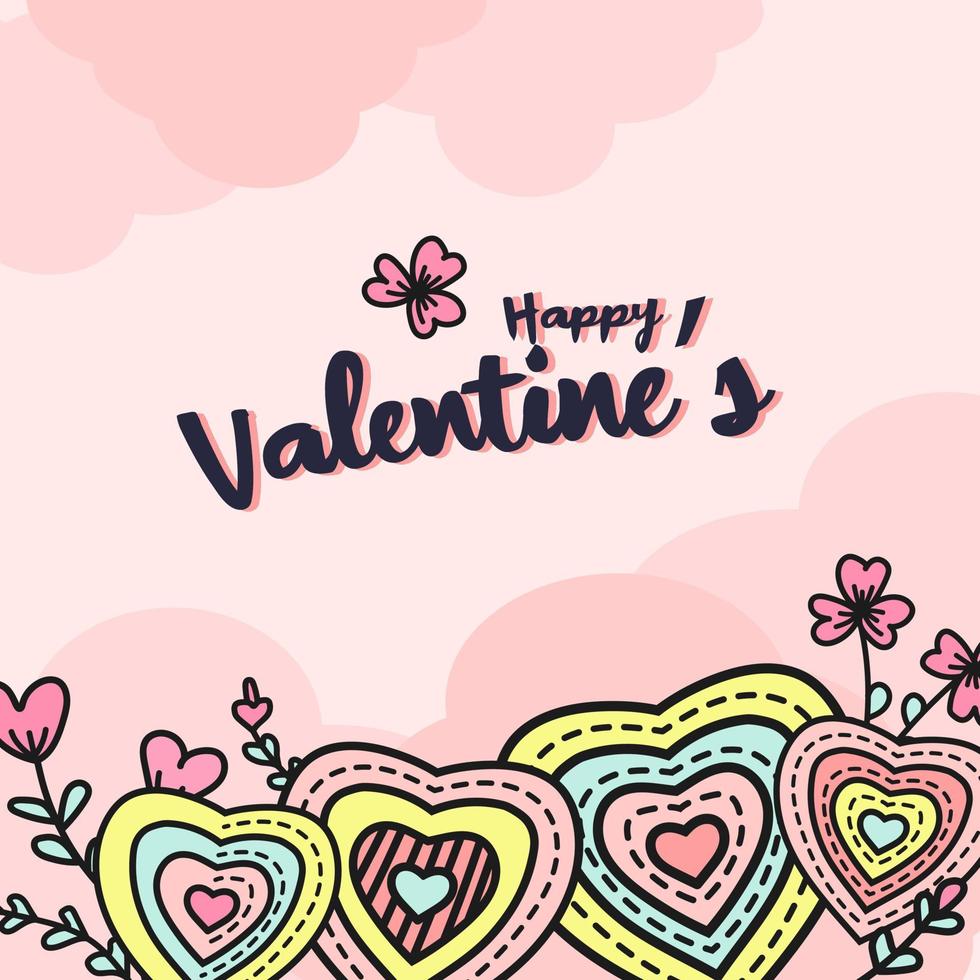 Valentine's greetings with illustrations of love shapes with various patterns and flowers. Vector illustration