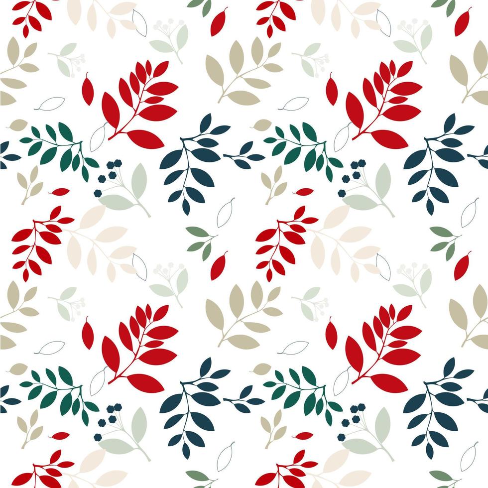 Vector background seamless pattern of colorful leaves on white background.