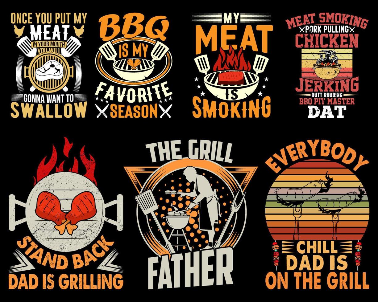 paquete de diseño de camisetas vectoriales de barbacoa gratis, paquete de camisetas de barbacoa, gráfico, ilustración vector