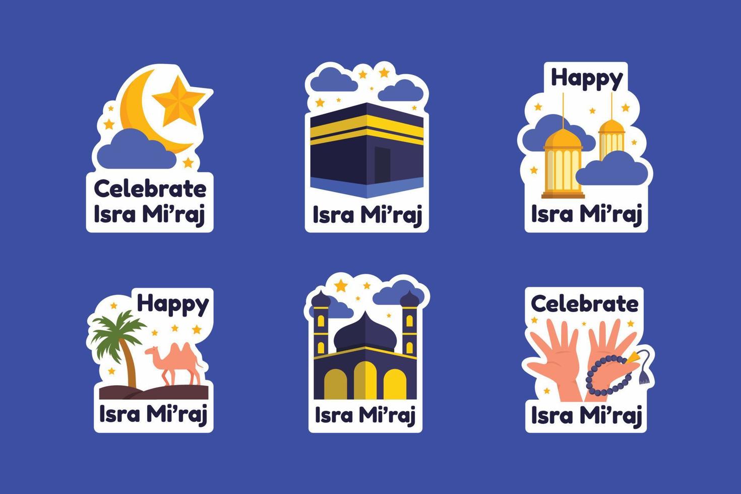 Isra Miraj Celebration Stickers Collection Set vector