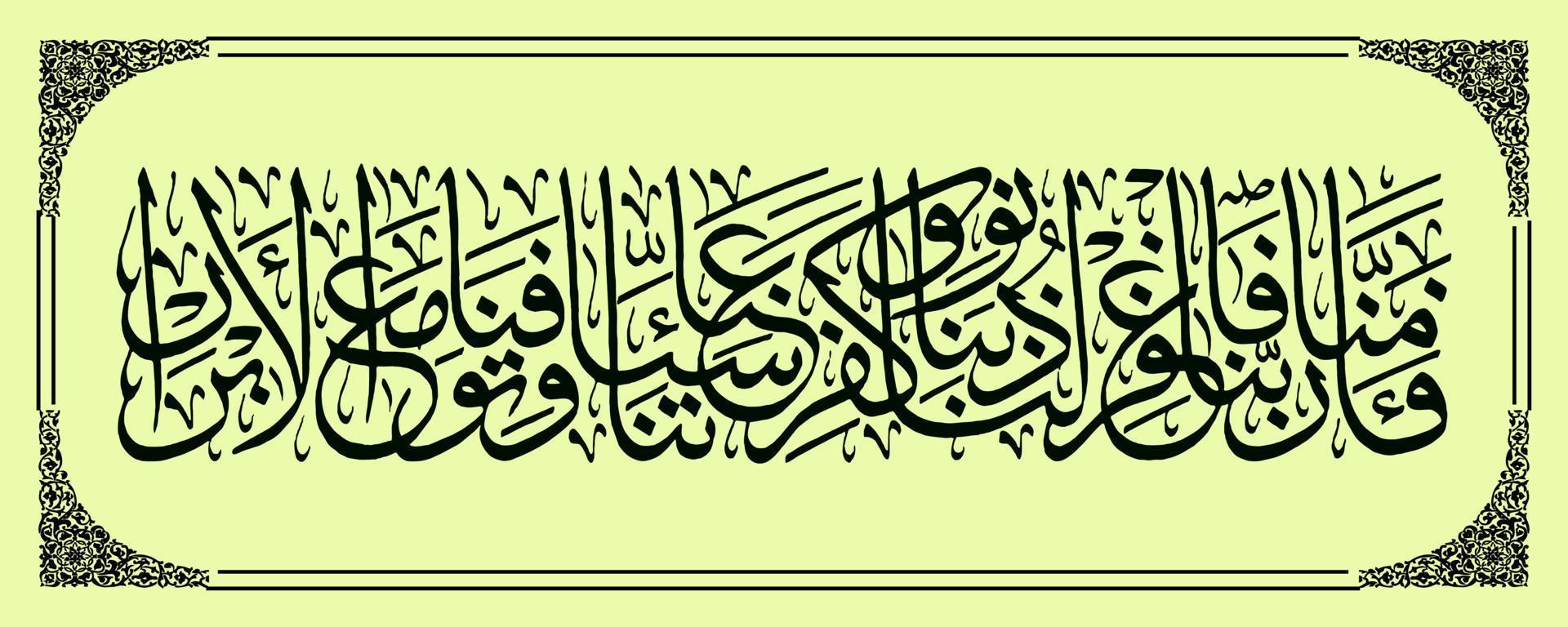 caligrafía árabe al qur'an surah ali imran 193, traducir perdonar nuestros pecados y borrar nuestros errores, y matarnos a nosotros y a aquellos que nos sirven. vector