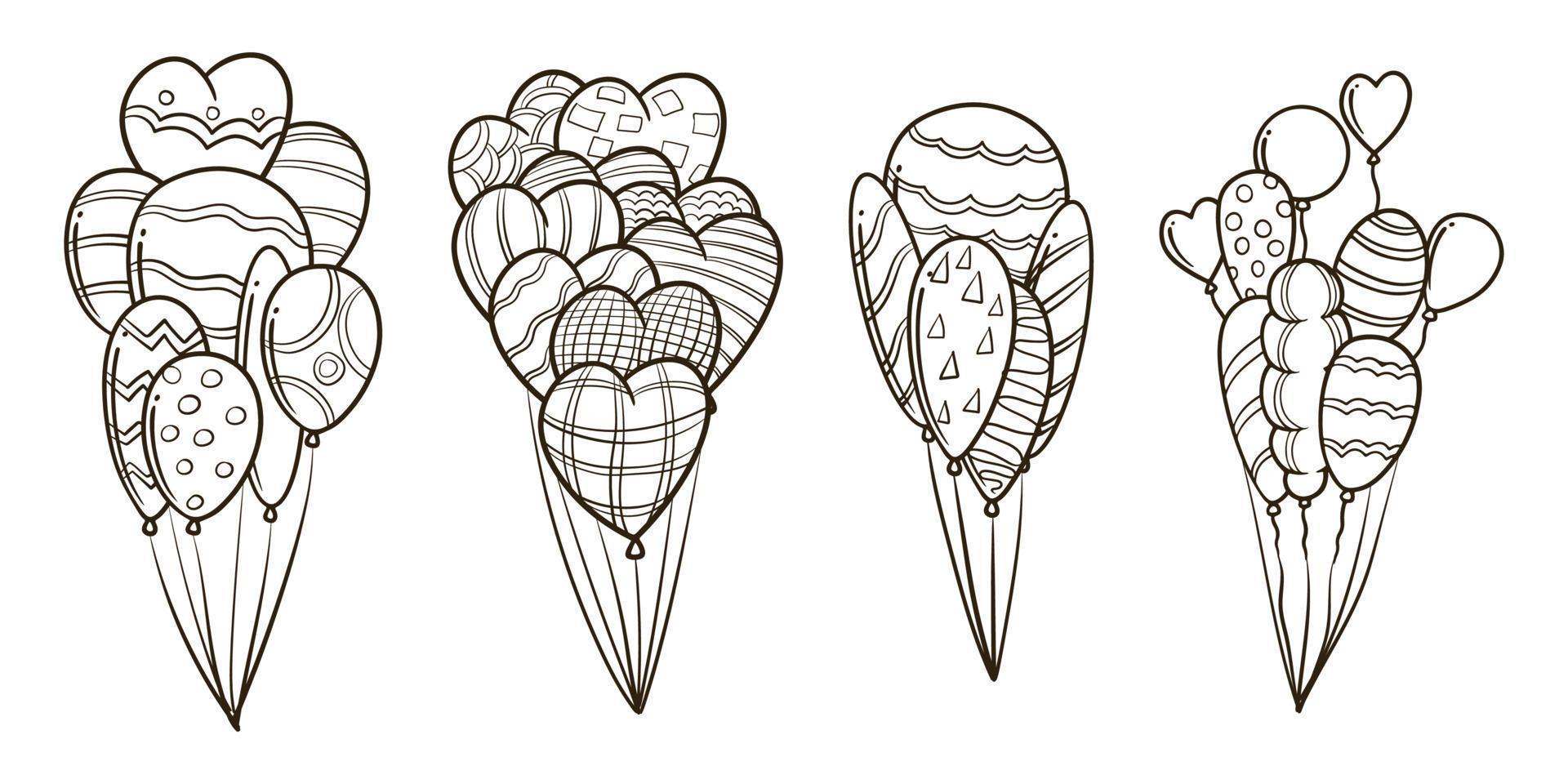 Hand drawn birthday balloons doodle set drawing on white background. vector