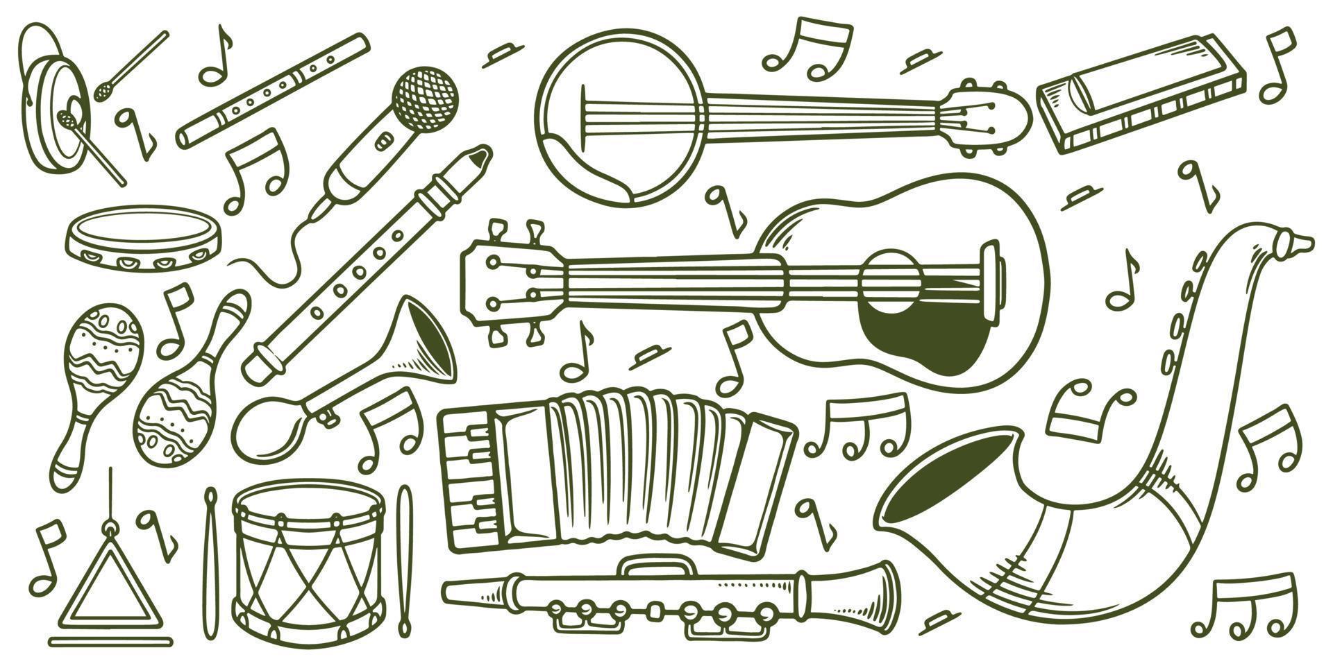 Hand drawn music classic instruments doodle icon on white background. vector