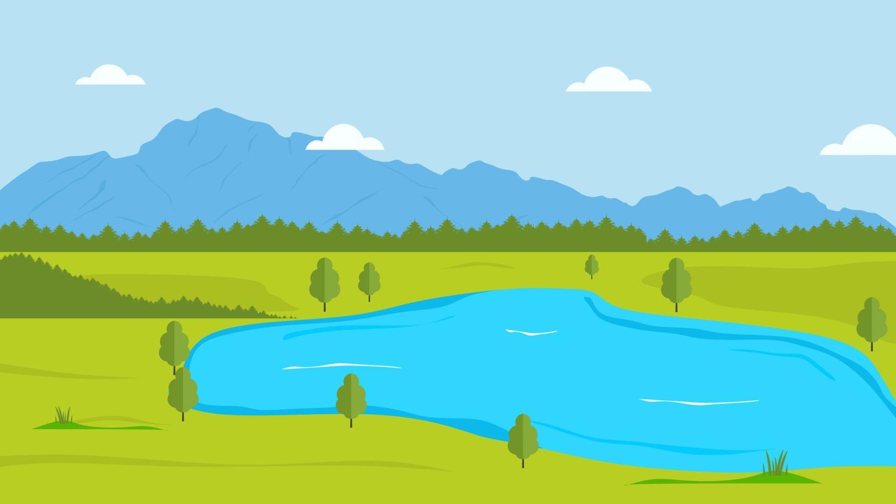 lake flat vector nature landscape background.