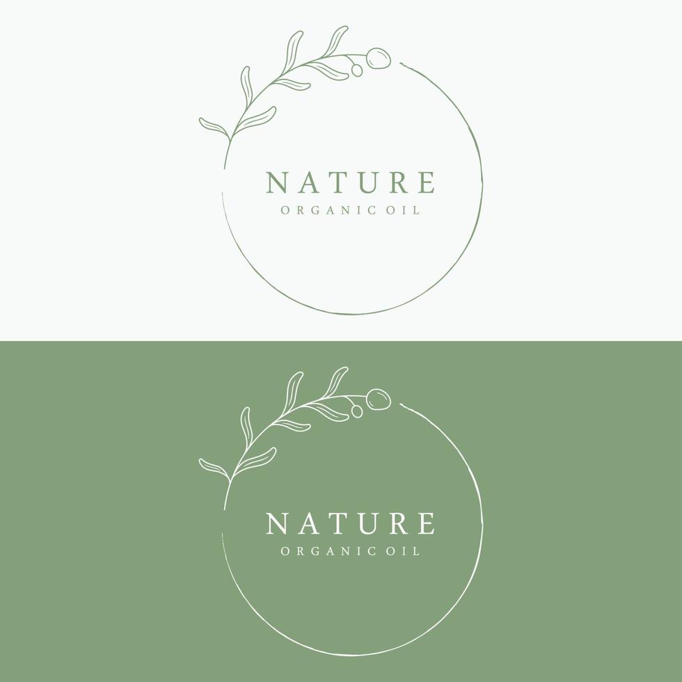 Botanical logo template Hand drawn natural olive leaf and fruit .Herbal, olive oil,cosmetic or beauty. vector