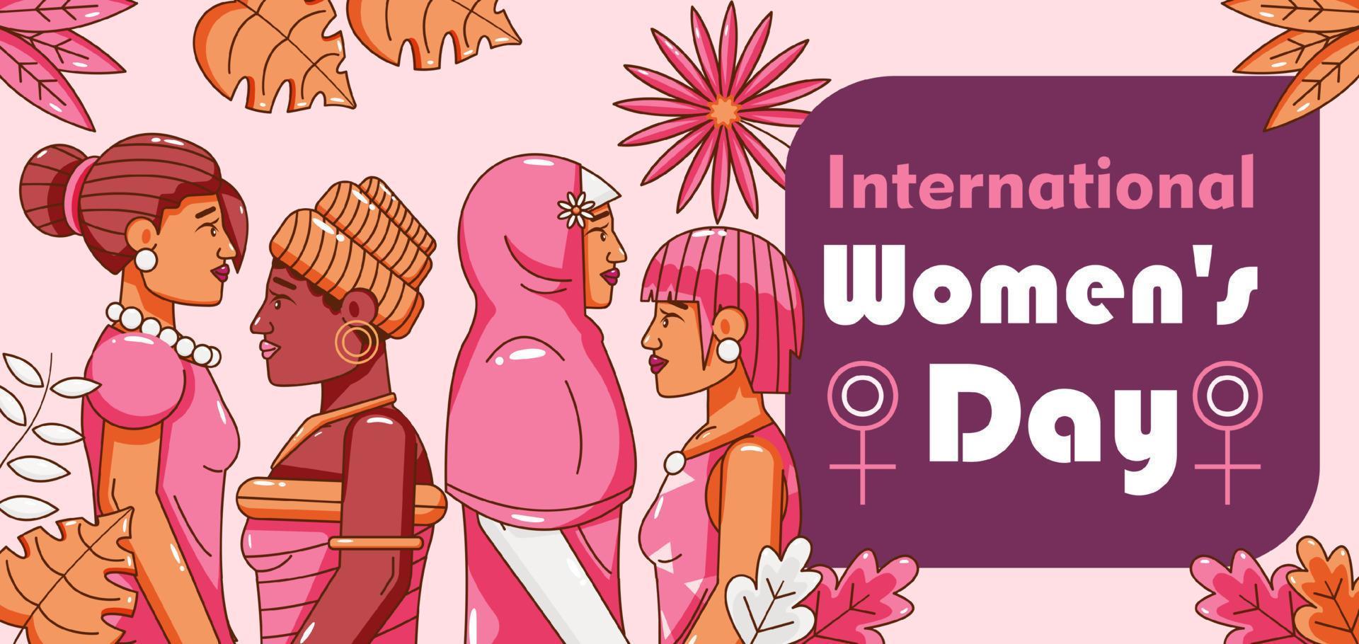 día internacional de la mujer, ilustración de la diversidad de mujeres en todo el mundo vector
