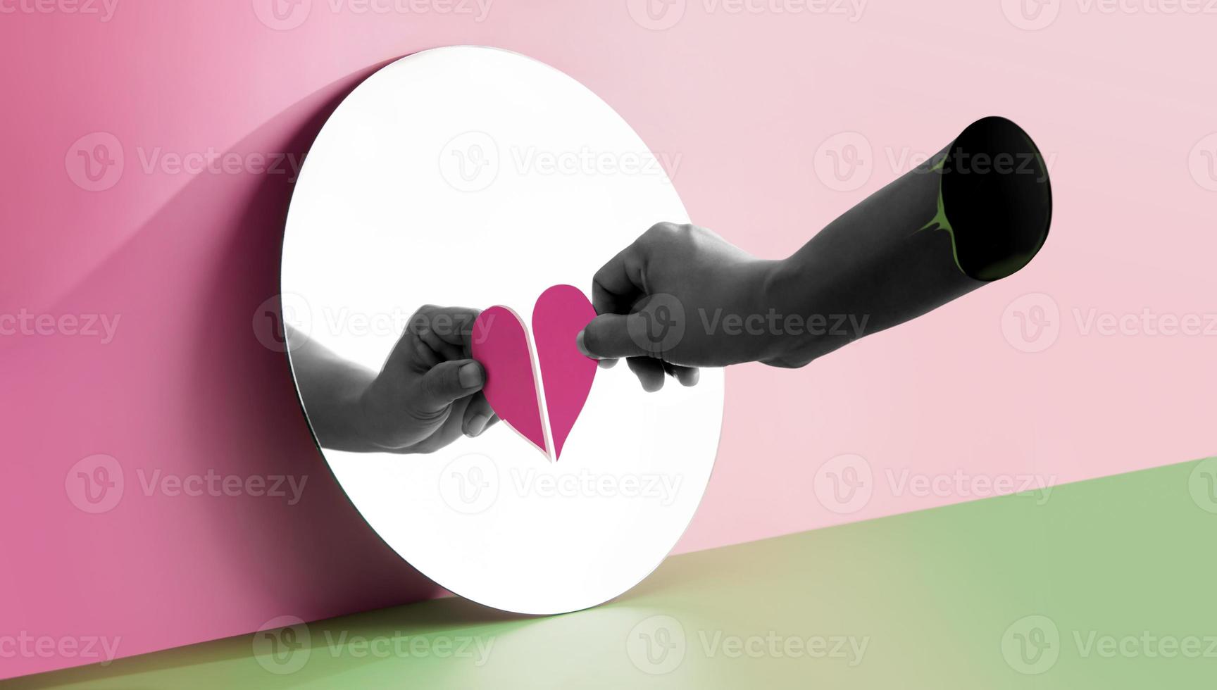 foto conceptual para el amor y la relación. Ámate a tí mismo. una sola persona forma un corazón en el espejo. llénate de romance en el día de san valentín