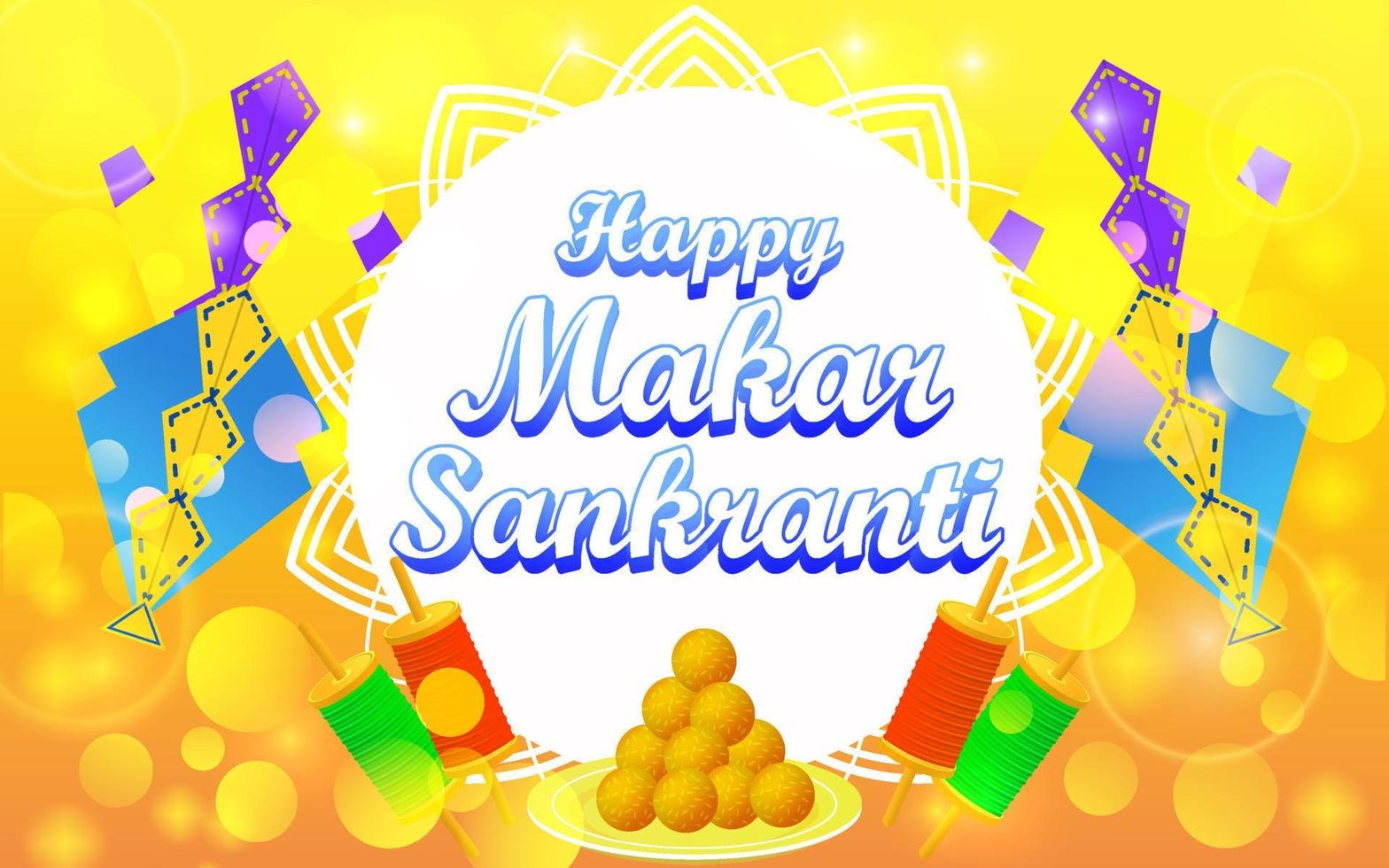happy makar sankranti with flare light orange gradient web banner vector illusration