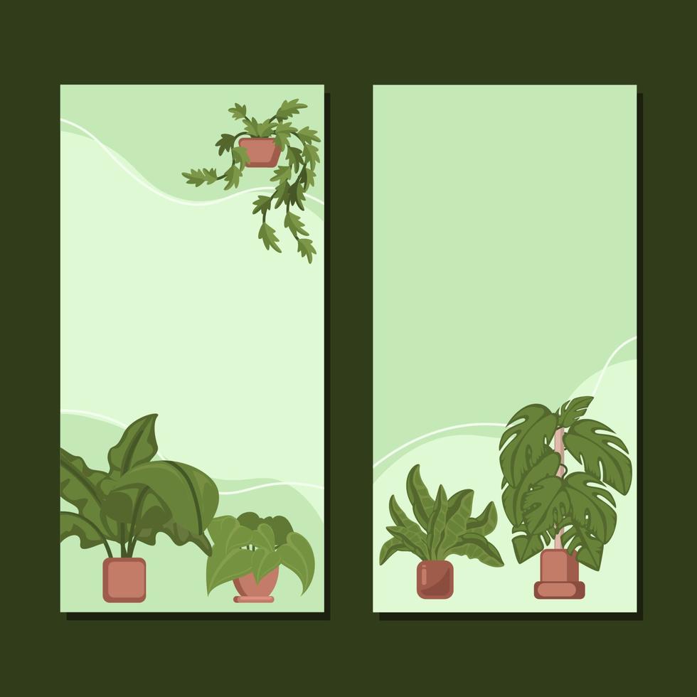 conjunto de banner vertical verde estético con elemento de planta de hojas en maceta vector