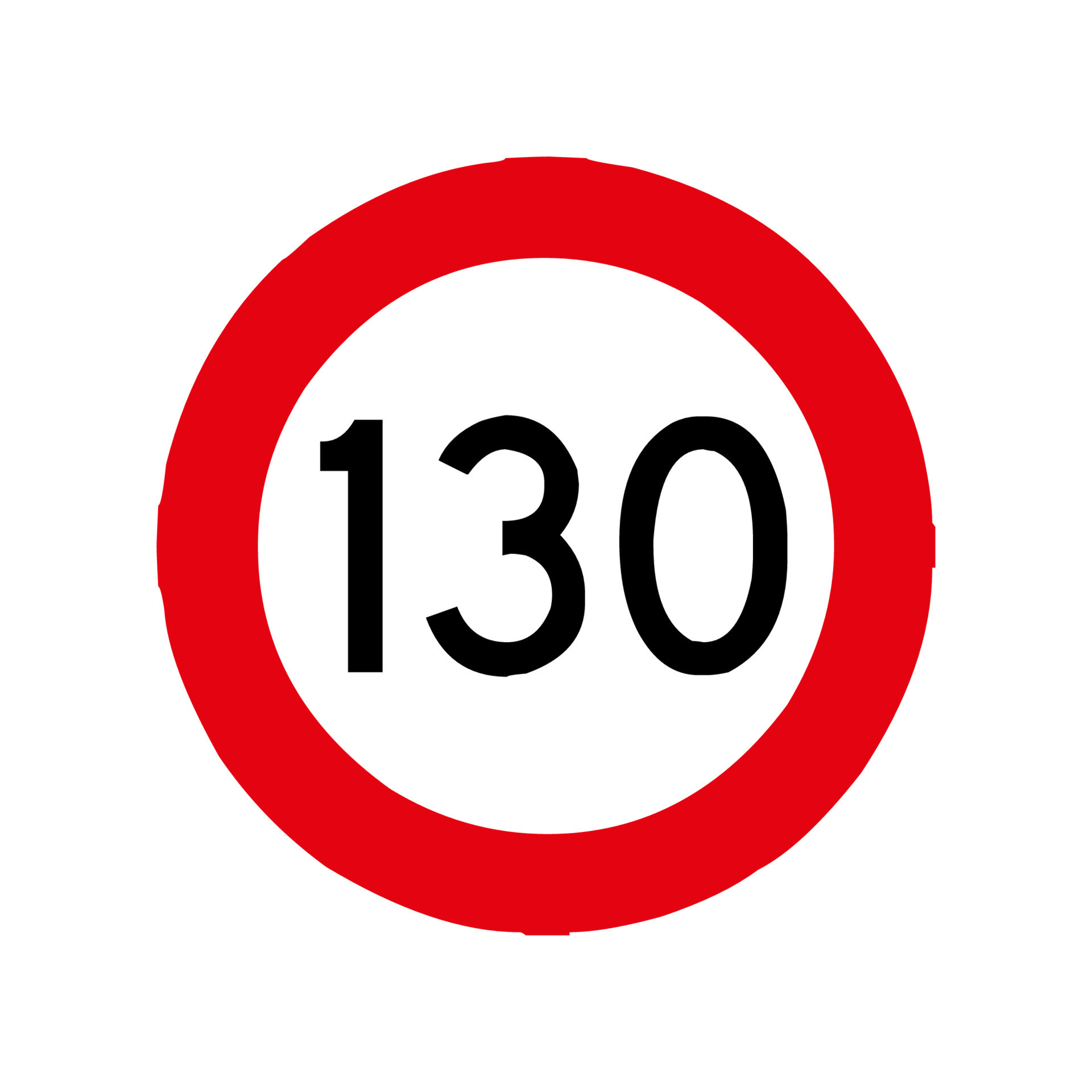 Maximum Speed limit sign 130 km. Isolated road sign icon on white