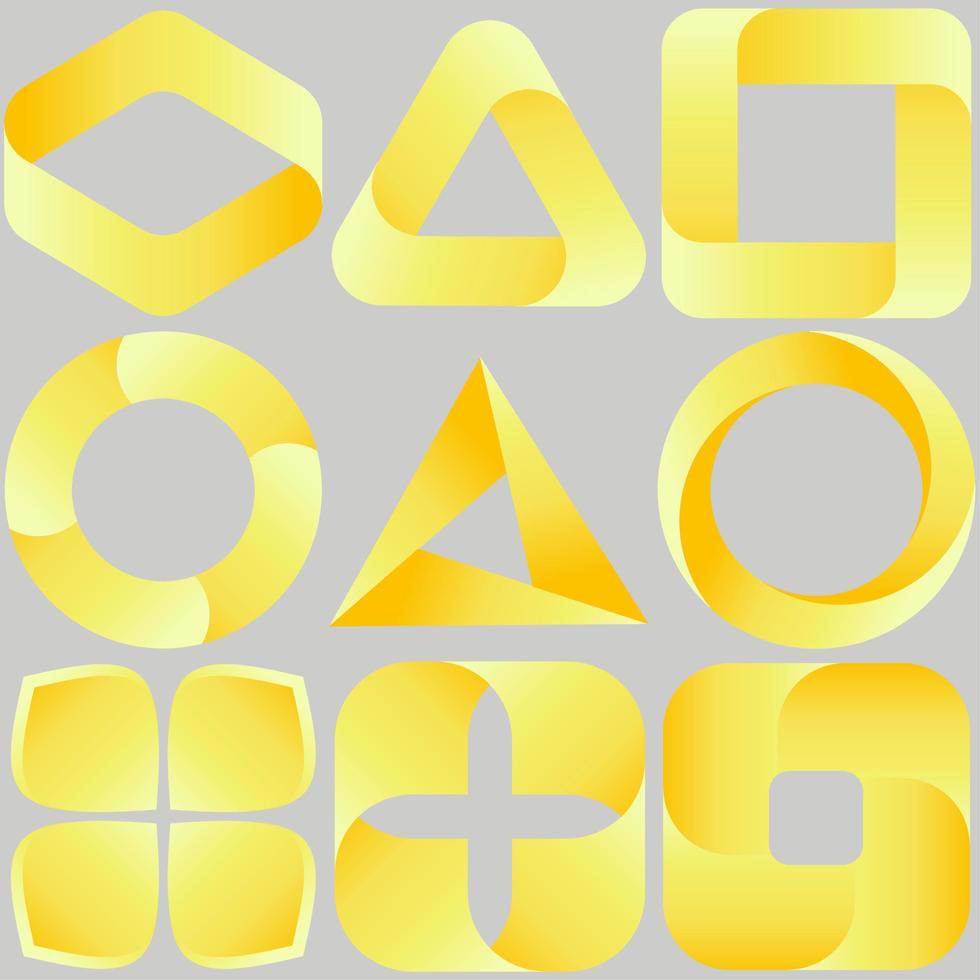 conjunto de ilustración de vector de logotipo dorado. vector de formas doradas simples para logotipo, icono, signo, símbolo, placa, negocio, diseño o decoración. logotipo geométrico dorado