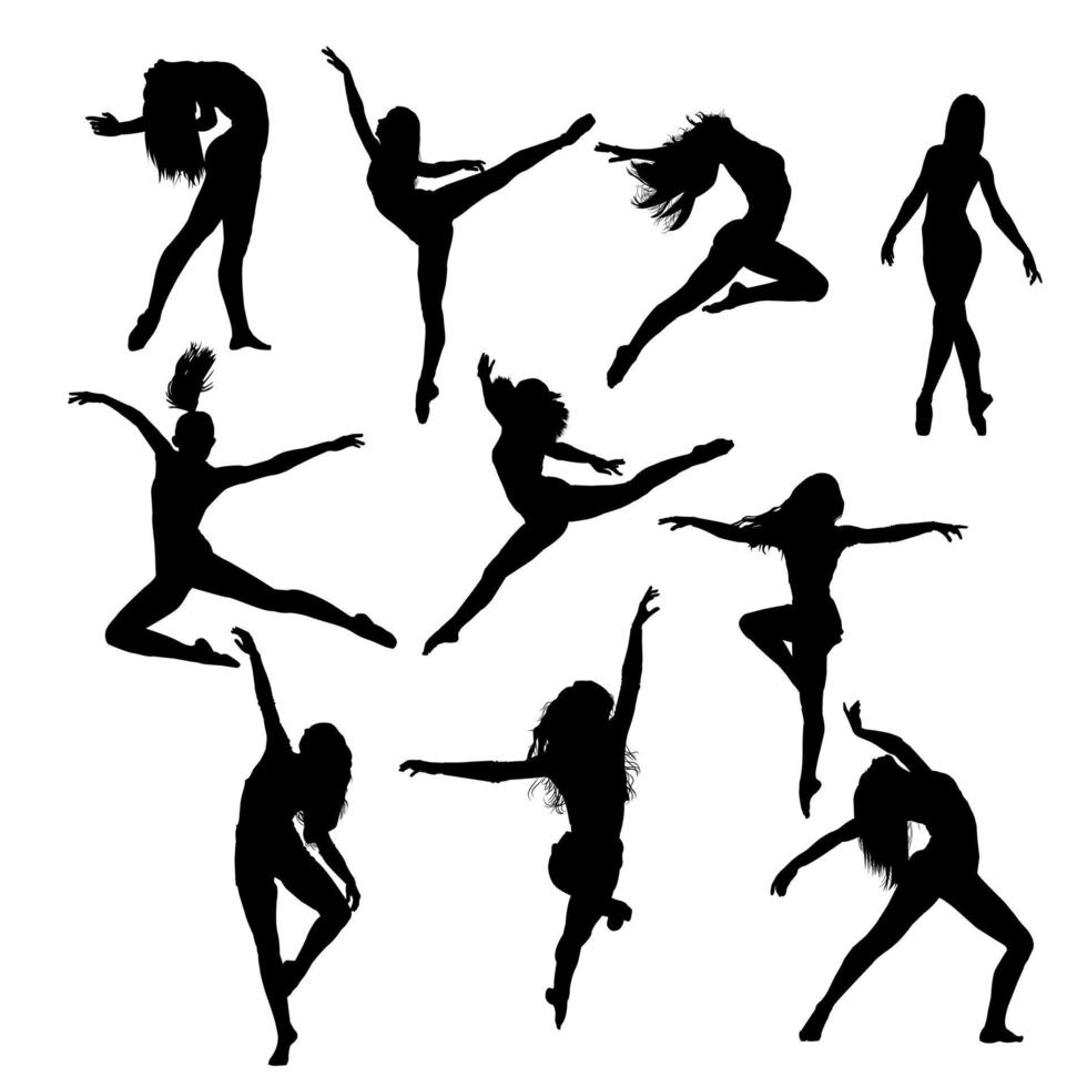 set of female silhouettes of ballerinas vector