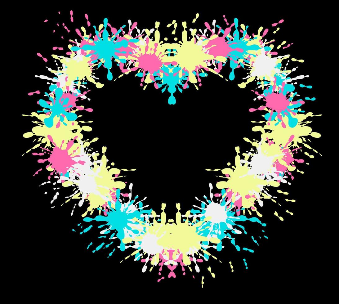 frame in the shape of a heart of colorful splashes vector