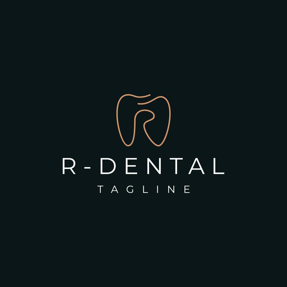 logotipo dental de la letra r, lujo elegante con arte de línea simple, monoline, estilo de esquema vector