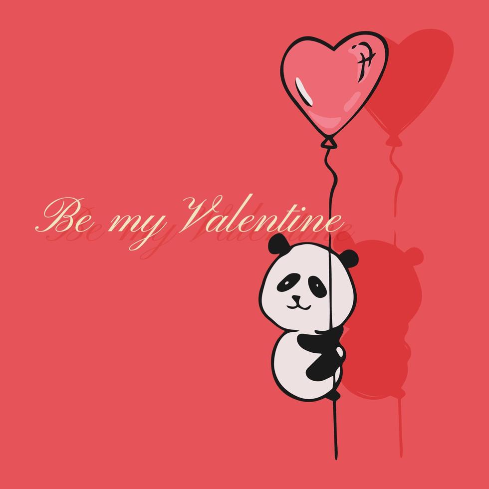 Sweet card for Valentine's Day. Panda is holding a ball. Be my Valentine. Vector illustration.