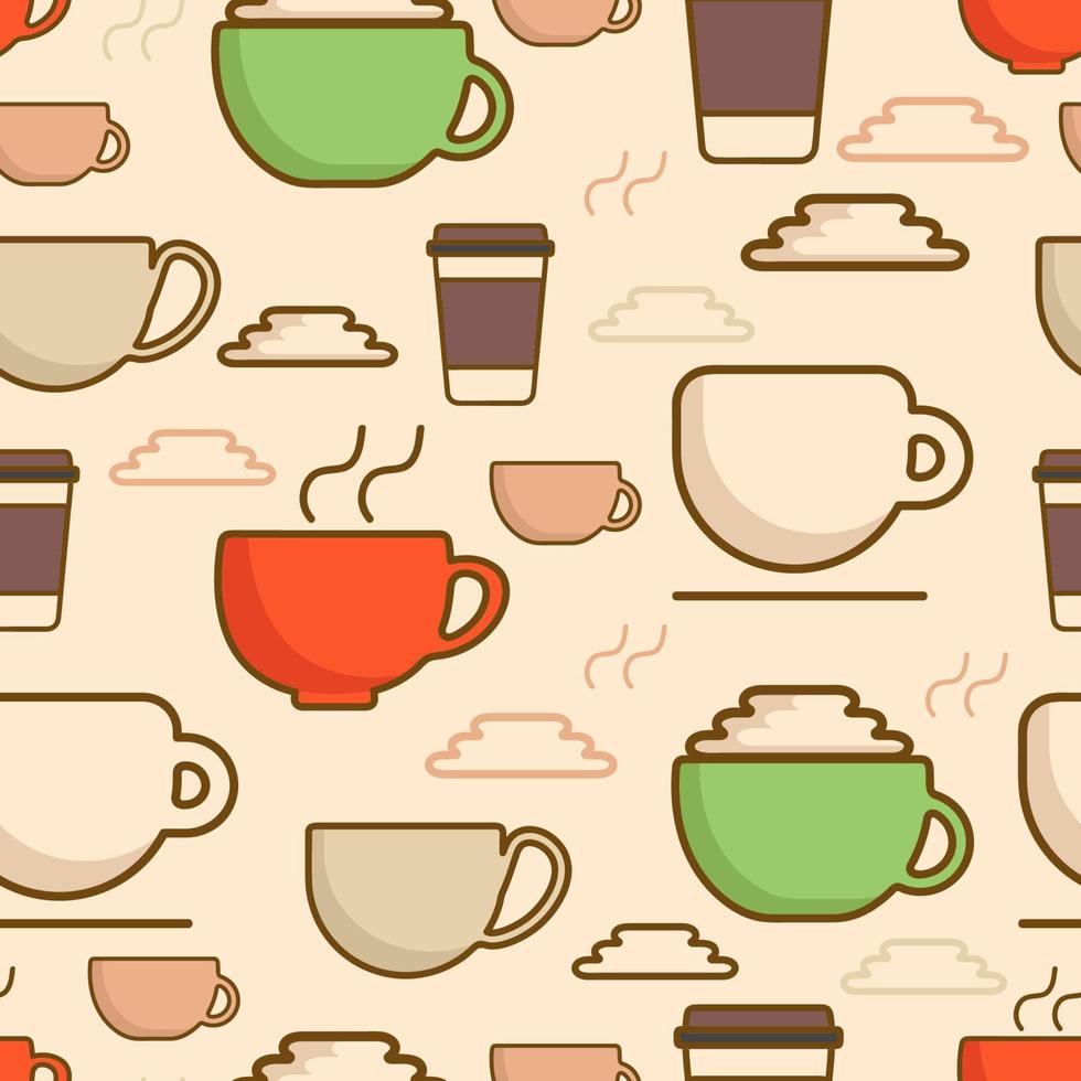 Seamless pattern with line icons. Coffee with cream. Vector Illustration. For your packaging, wallpaper and fabric design.