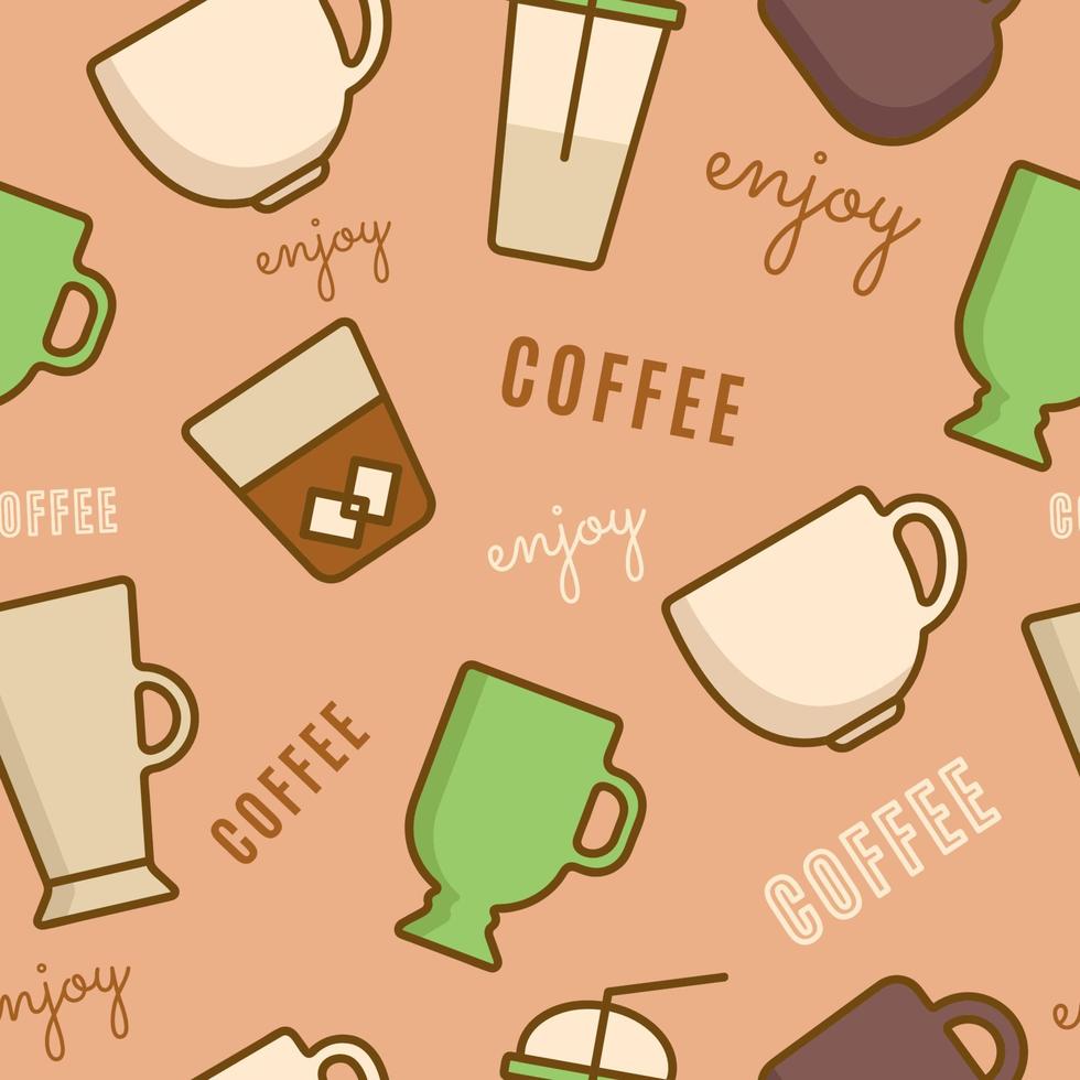 Seamless pattern with line icons of Coffee cups. Vector Illustration. For your design of packaging, wallpaper and fabric design.